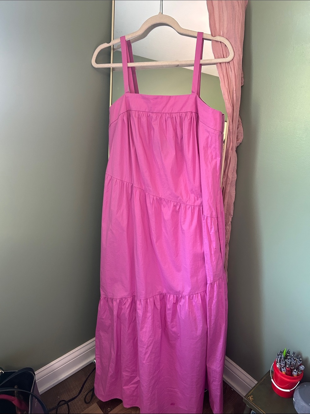 Donna Morgan Bright Pink Tiered Sundress - Sleeveless Cotton Blend